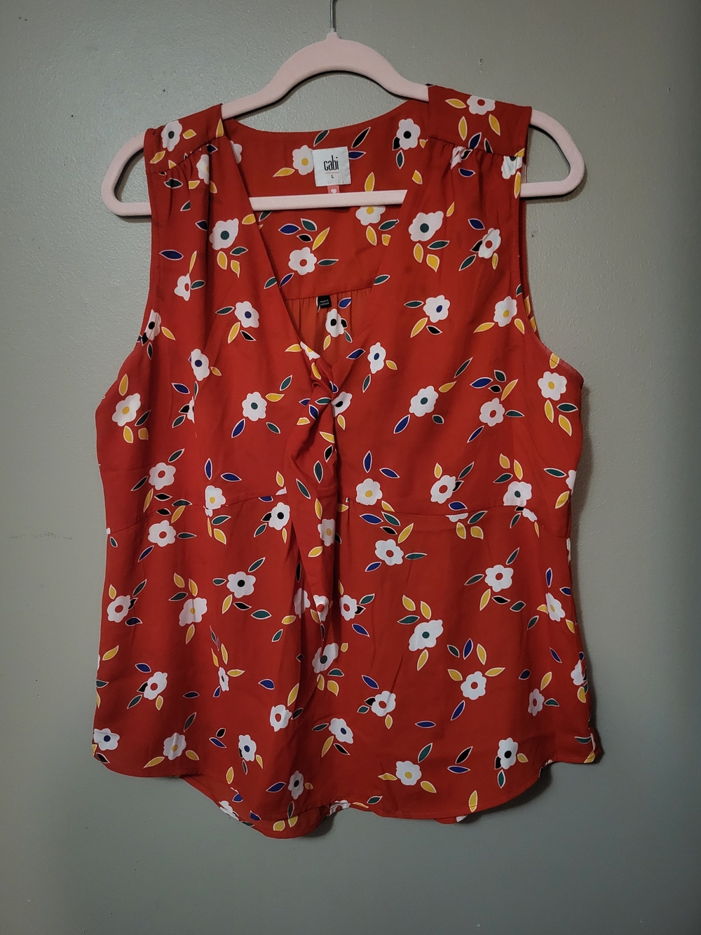 CAbi Red Floral Sleeveless Tie-Front Camisole Large 5734
